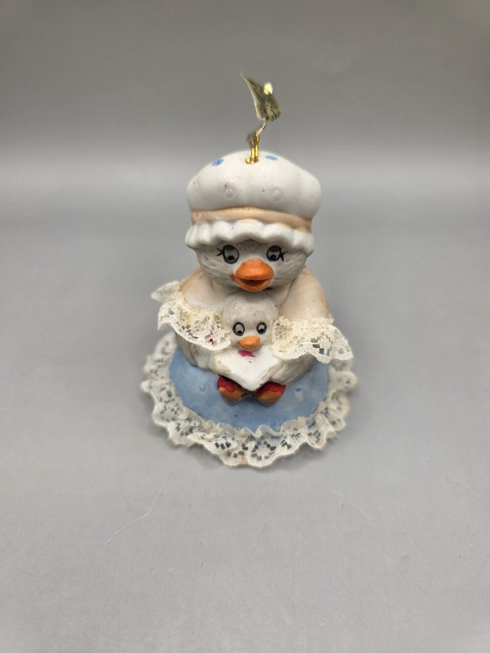 Vintage 1980s Jasco Caring Critter Chimer Mother Duck & Duckling Porcelain Bell